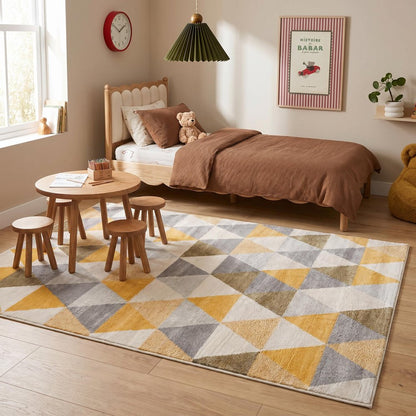 12' X 18' Yellow Geometric Washable Non Skid Area Rug