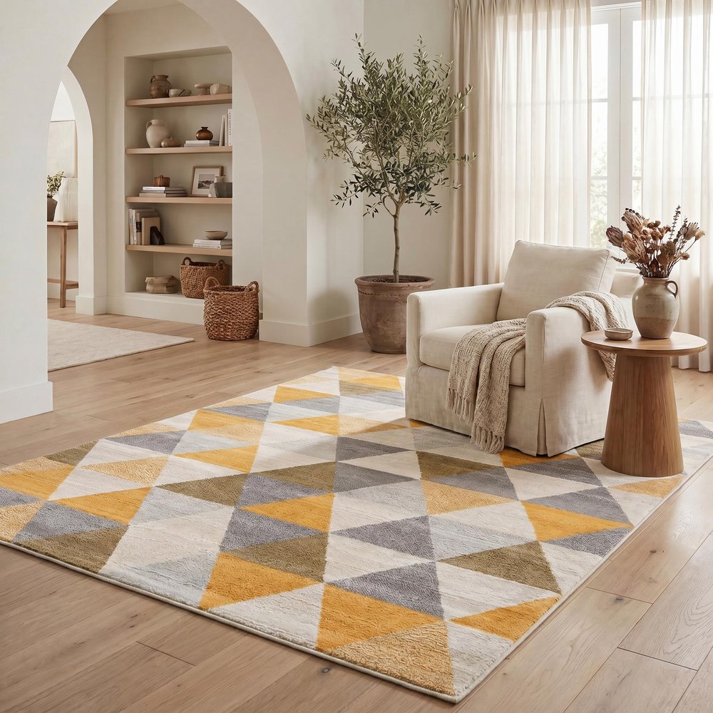 12' X 18' Yellow Geometric Washable Non Skid Area Rug