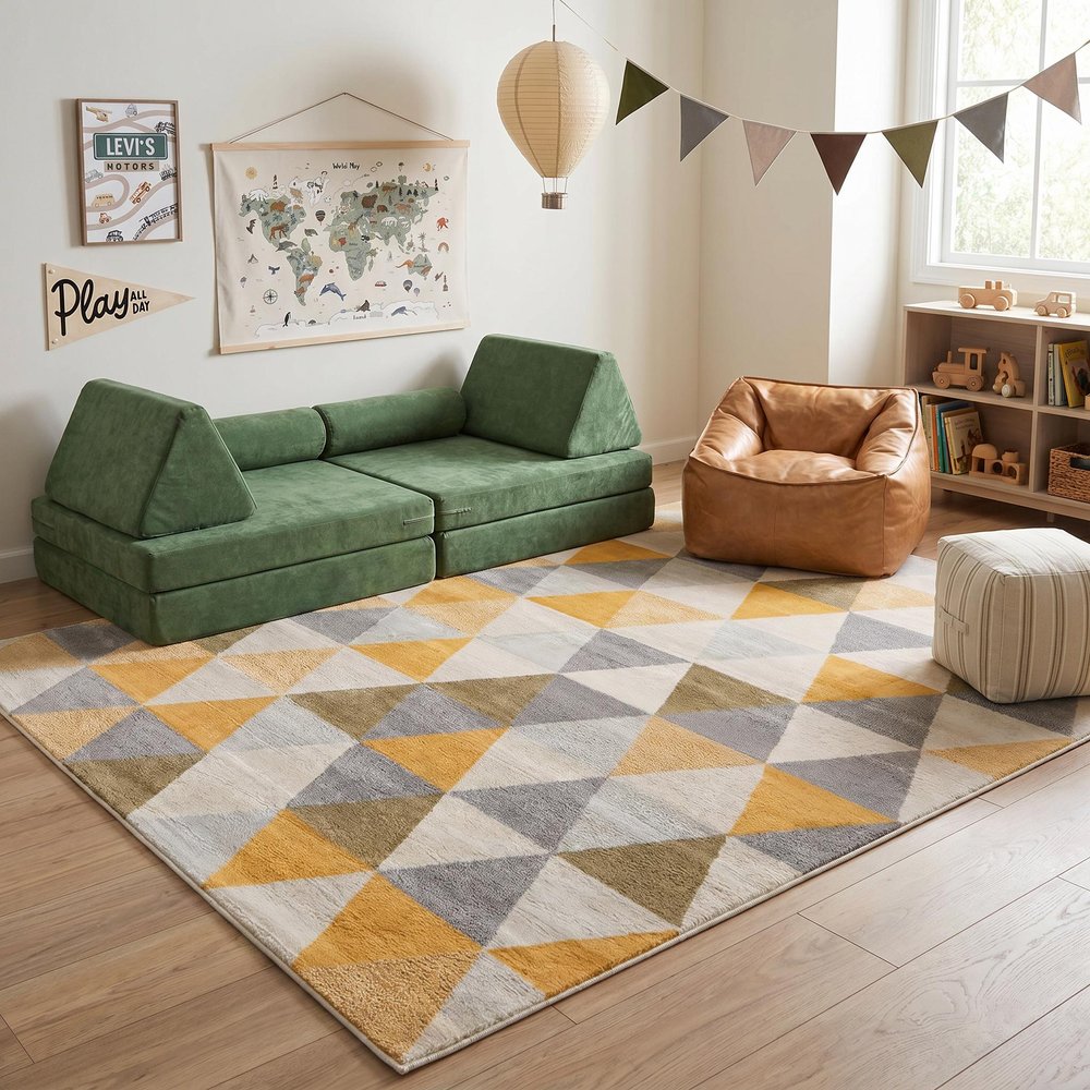 12' X 18' Yellow Geometric Washable Non Skid Area Rug