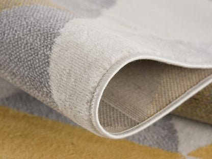 10' Yellow And Ivory Geometric Runner Rug