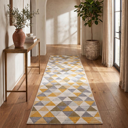 3' X 5' Yellow and Ivory Geometric Area Rug
