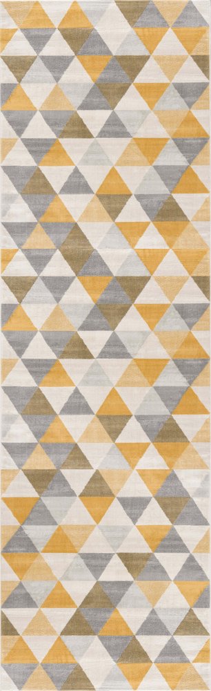 8' Yellow And Ivory Geometric Runner Rug