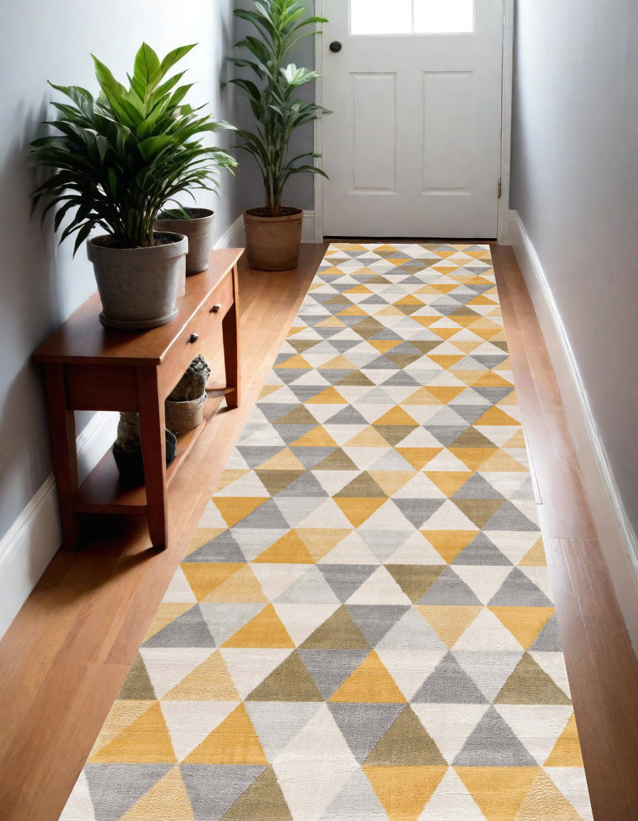 10' Runner Yellow and Ivory Geometric Runner Rug