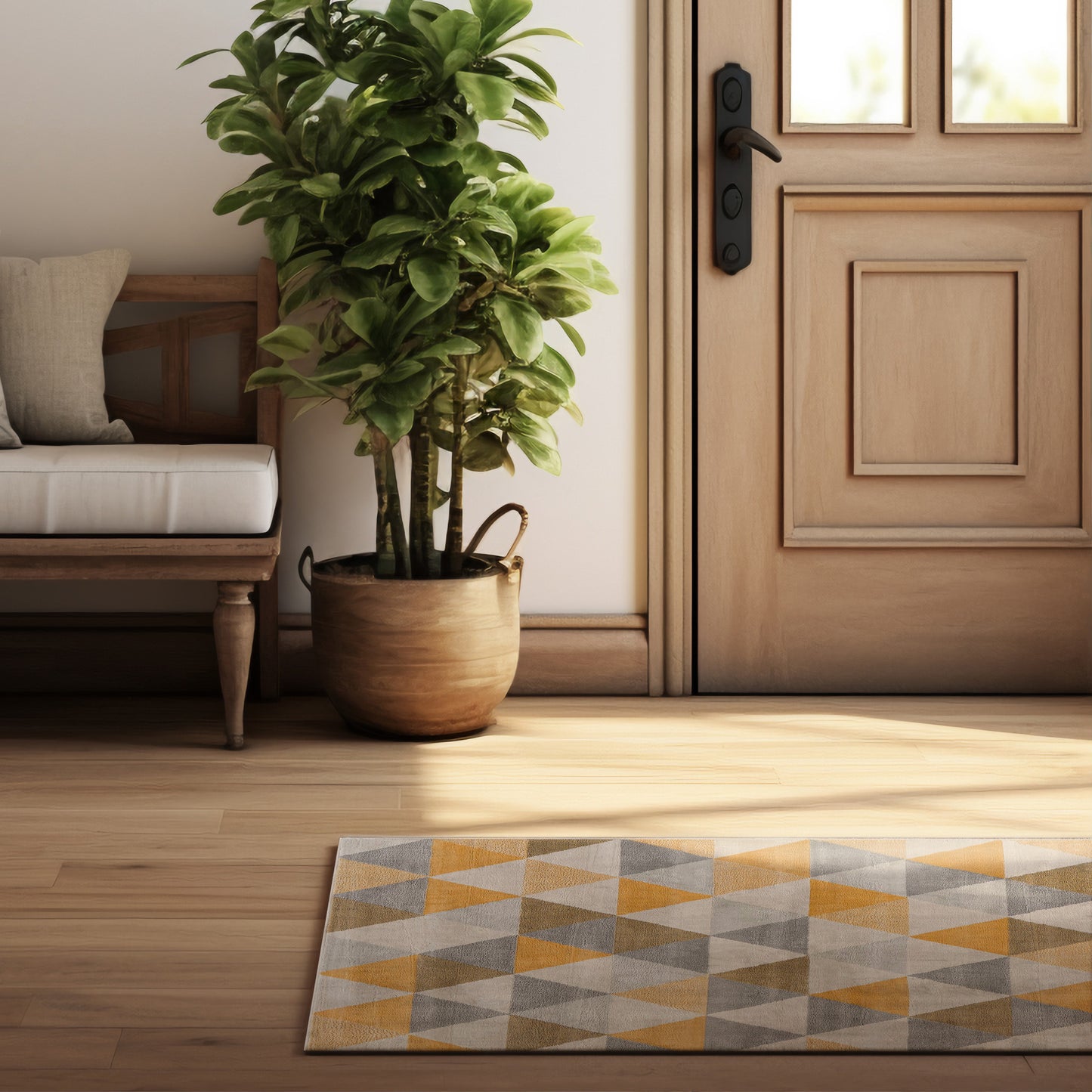 10' Runner Yellow and Ivory Geometric Runner Rug