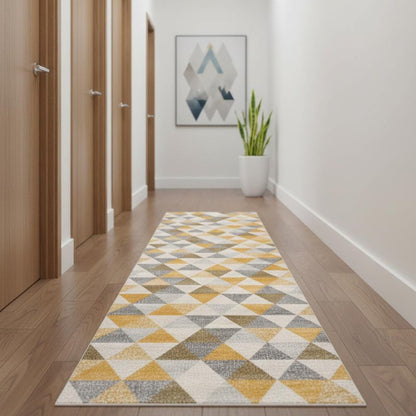 3' X 5' Yellow and Ivory Geometric Area Rug