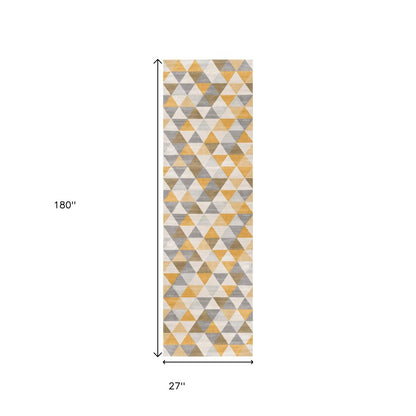 3' X 5' Yellow and Ivory Geometric Area Rug
