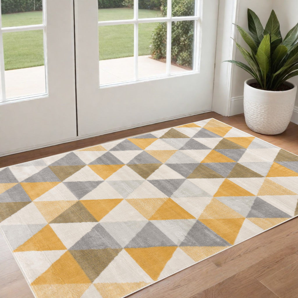 10' Runner Yellow and Ivory Geometric Runner Rug