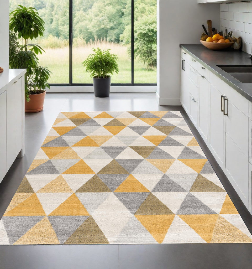 10' Runner Yellow and Ivory Geometric Runner Rug