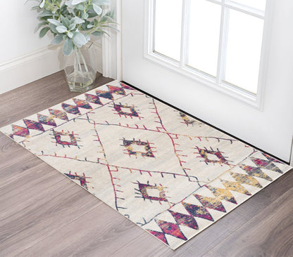 2' X 5' Cream Damask Area Rug