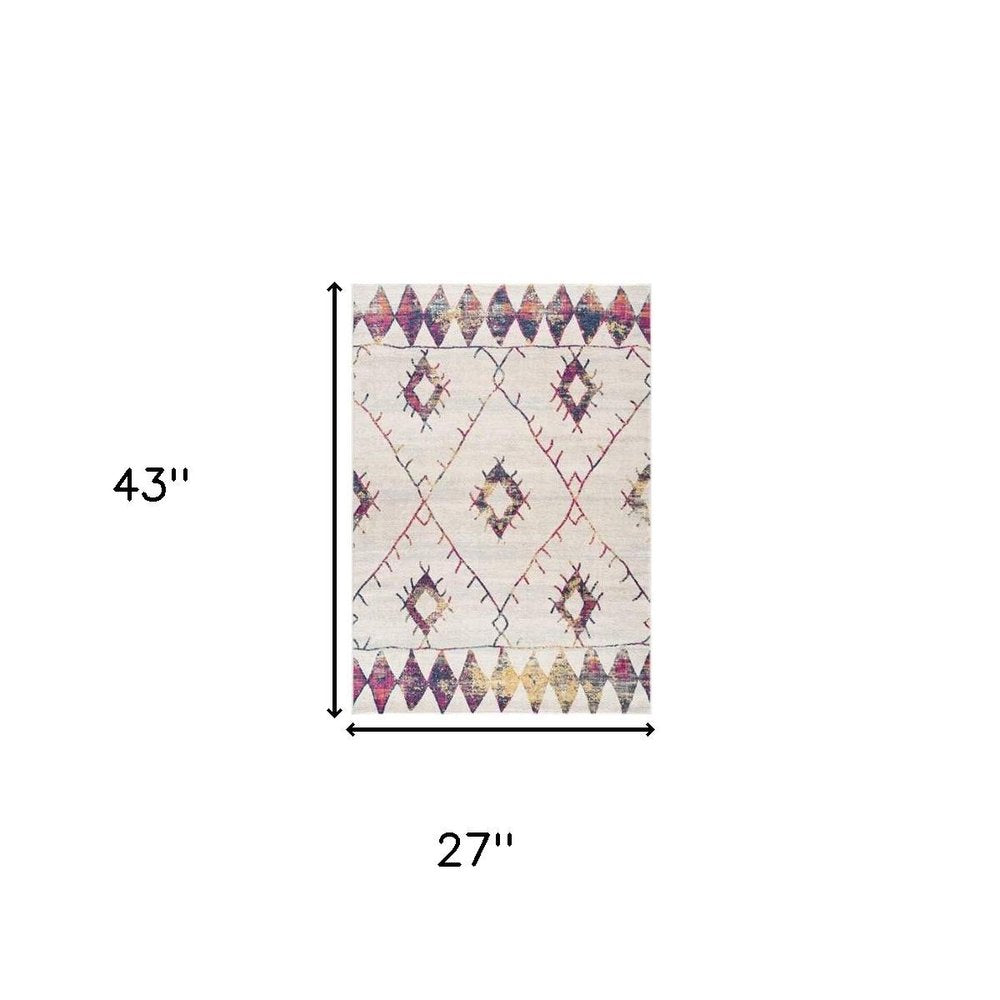 2' X 4' Cream Damask Area Rug