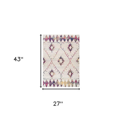 2' X 4' Cream Damask Area Rug