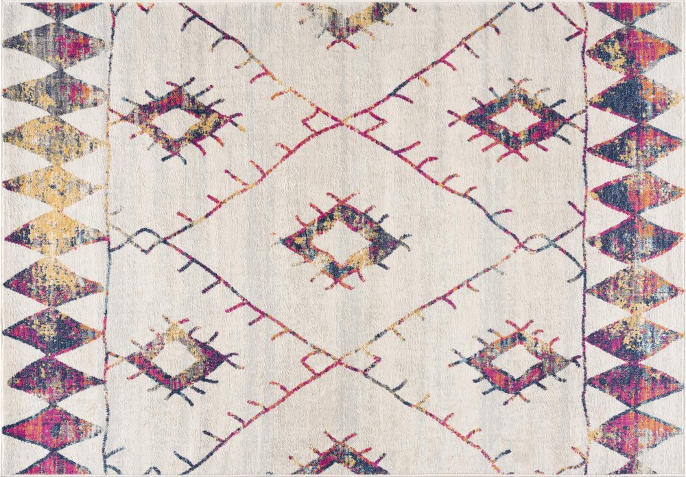 2' X 5' Cream Damask Area Rug