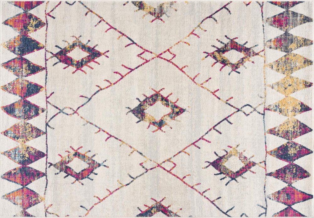 5' X 8' Cream Damask Area Rug