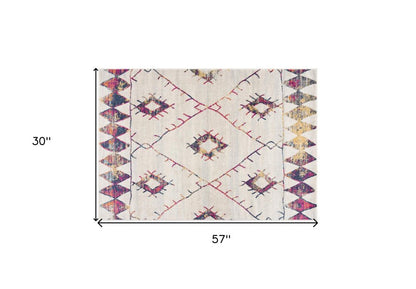2' X 4' Cream Damask Area Rug