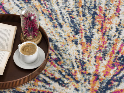 5' X 8' Cream Celestial Burst Abstract Area Rug