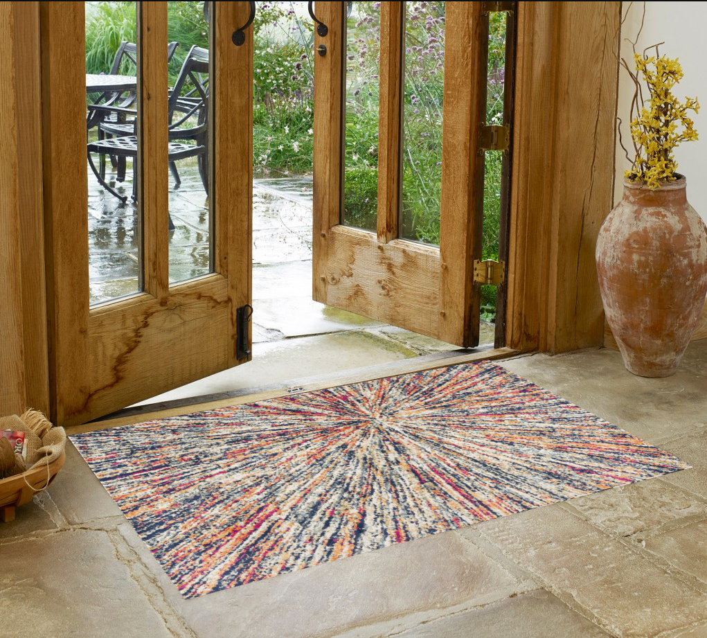 5' X 8' Cream Celestial Burst Abstract Area Rug