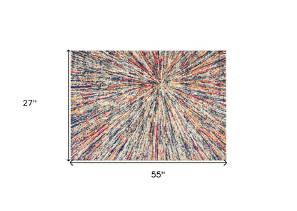 5' X 8' Cream Celestial Burst Abstract Area Rug