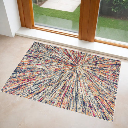 5' X 8' Cream Celestial Burst Abstract Area Rug