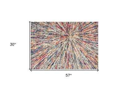 5' X 8' Cream Celestial Burst Abstract Area Rug