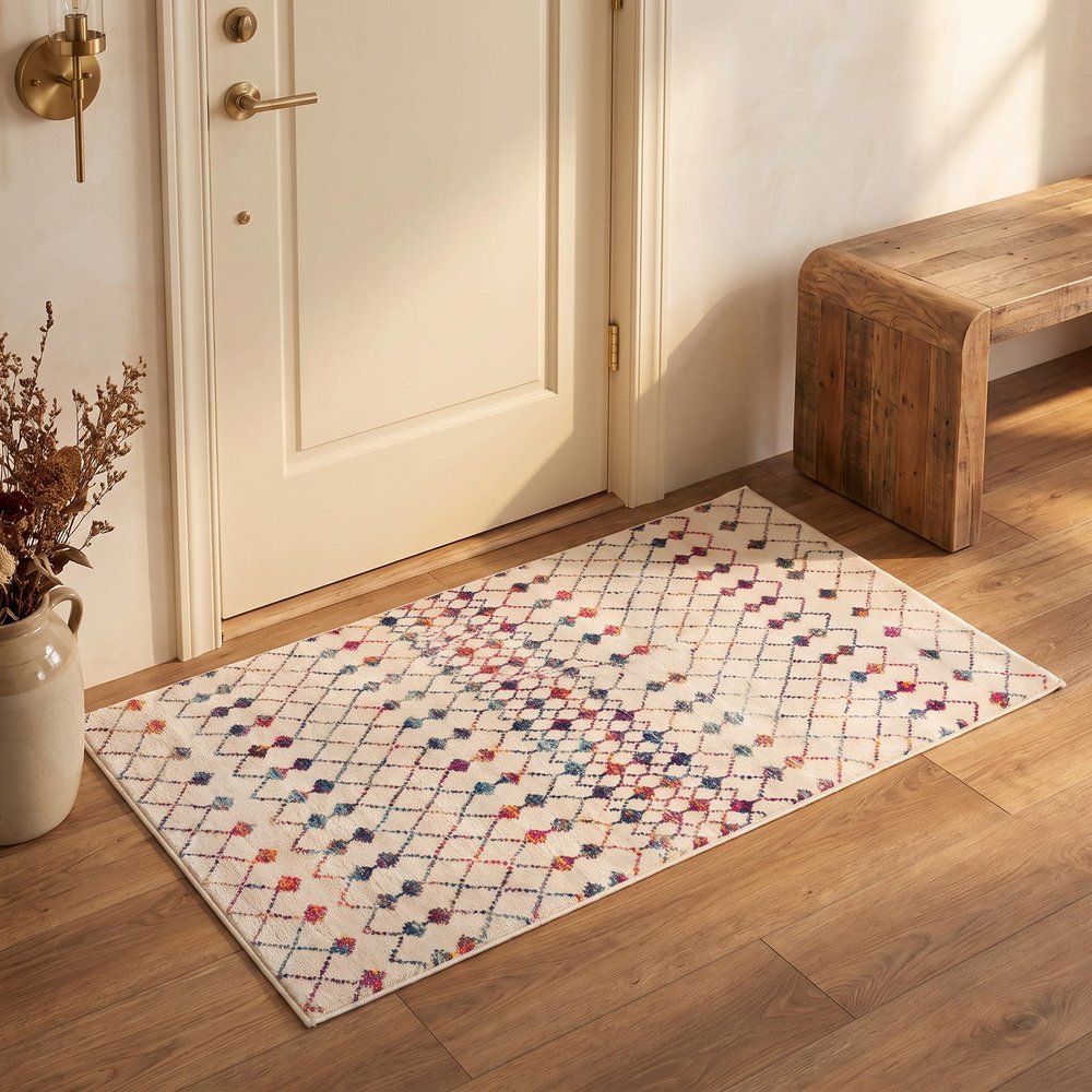 2' X 4' Blue and Ivory Ikat Area Rug
