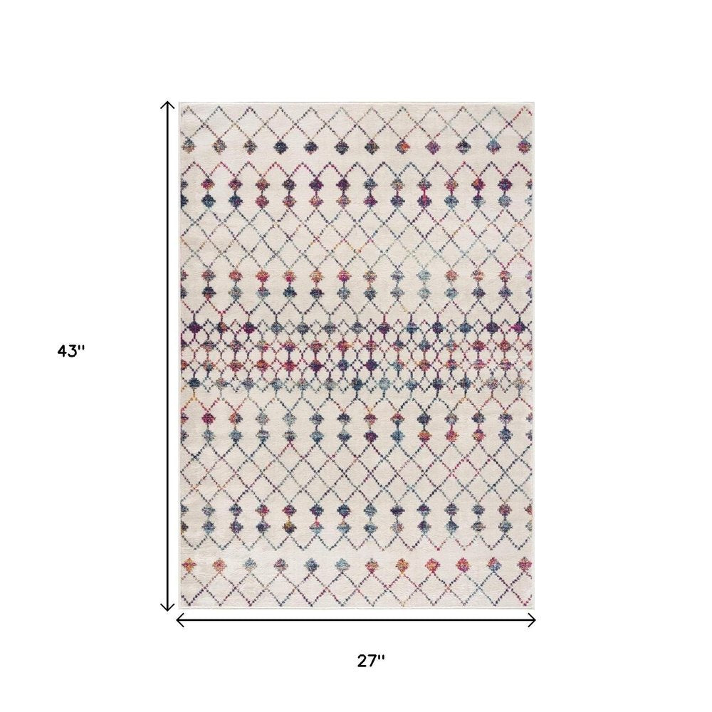 4' X 6' White Modern Geometric Grid Area Rug