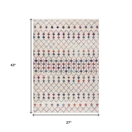 2' X 4' Blue and Ivory Ikat Area Rug