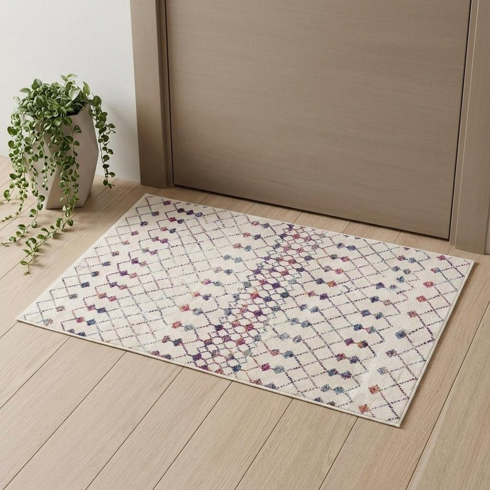 2' X 4' Blue and Ivory Ikat Area Rug