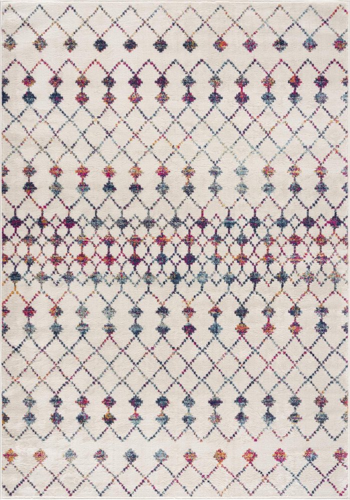 5' X 8' White Modern Geometric Grid Area Rug