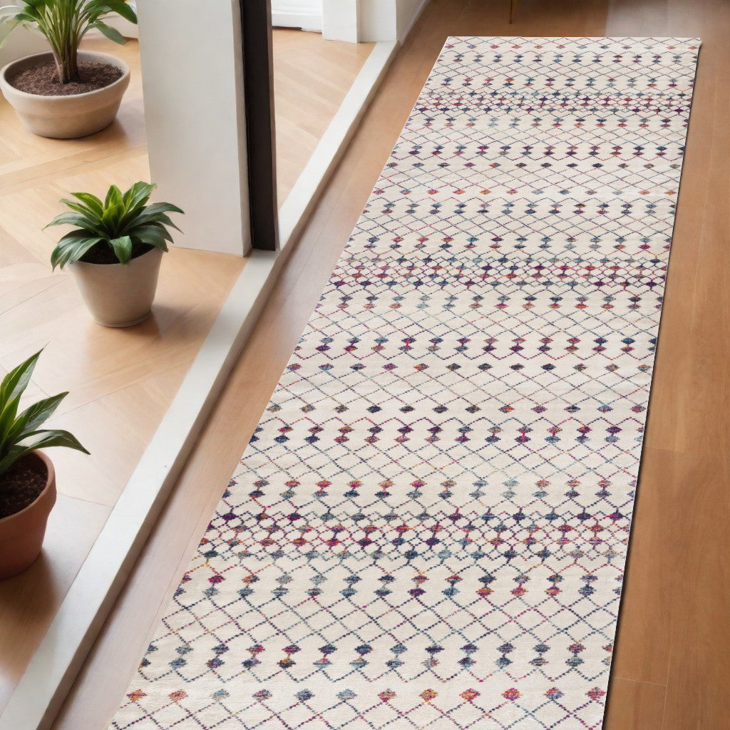 4' X 6' White Modern Geometric Grid Area Rug