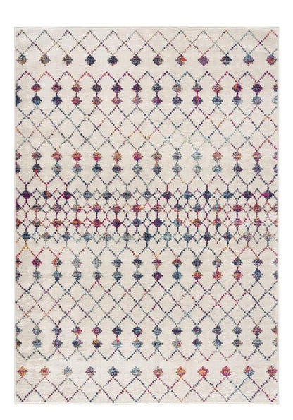 5' X 8' White Modern Geometric Grid Area Rug