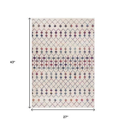 7' X 10' White Modern Geometric Grid Area Rug