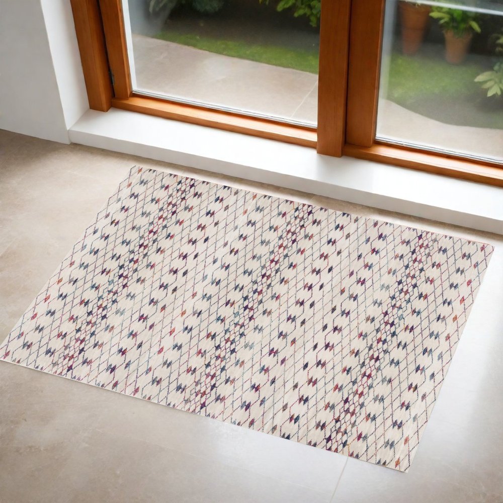 5' X 8' White Modern Geometric Grid Area Rug