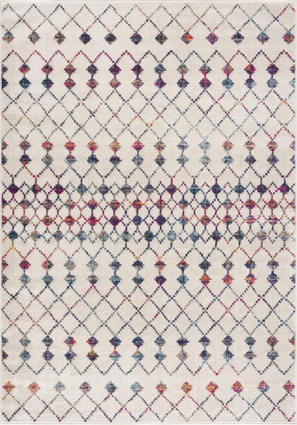 5' X 8' White Modern Geometric Grid Area Rug