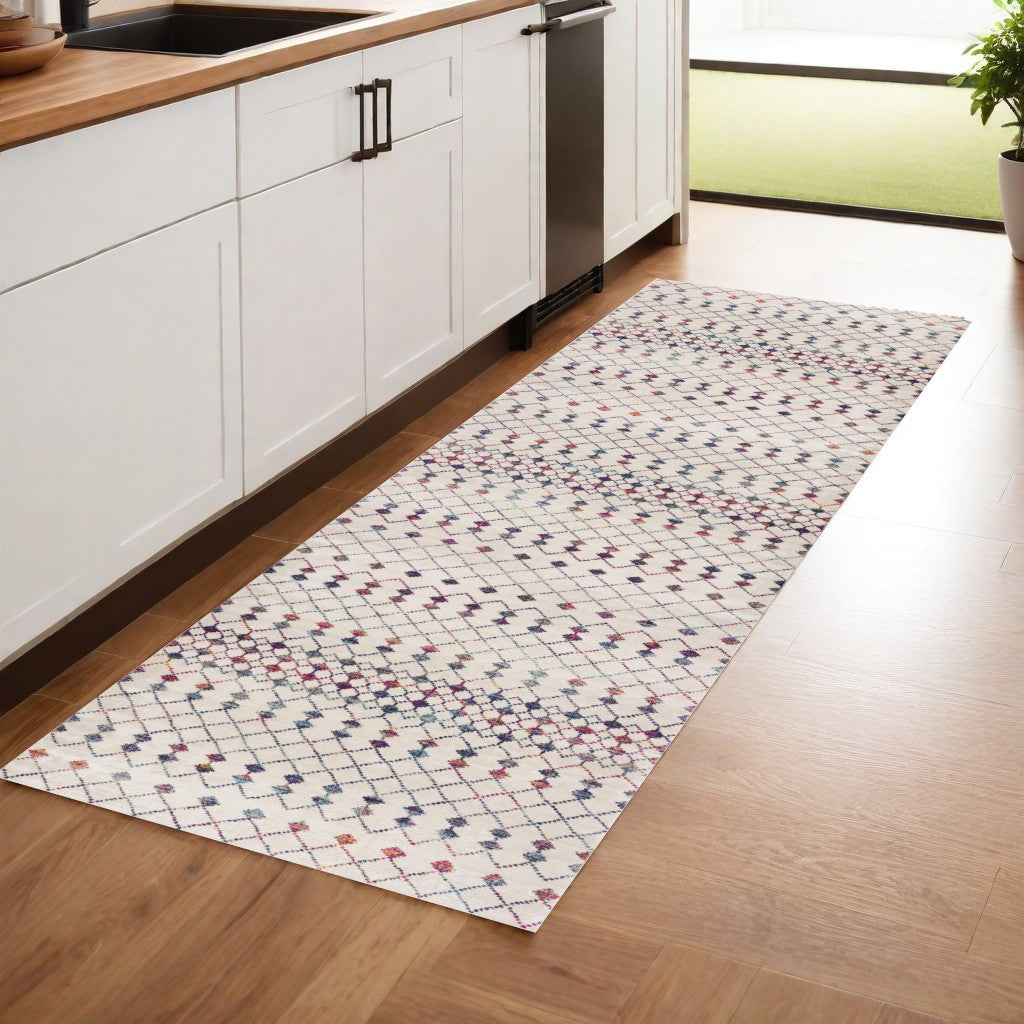 4' X 6' White Modern Geometric Grid Area Rug