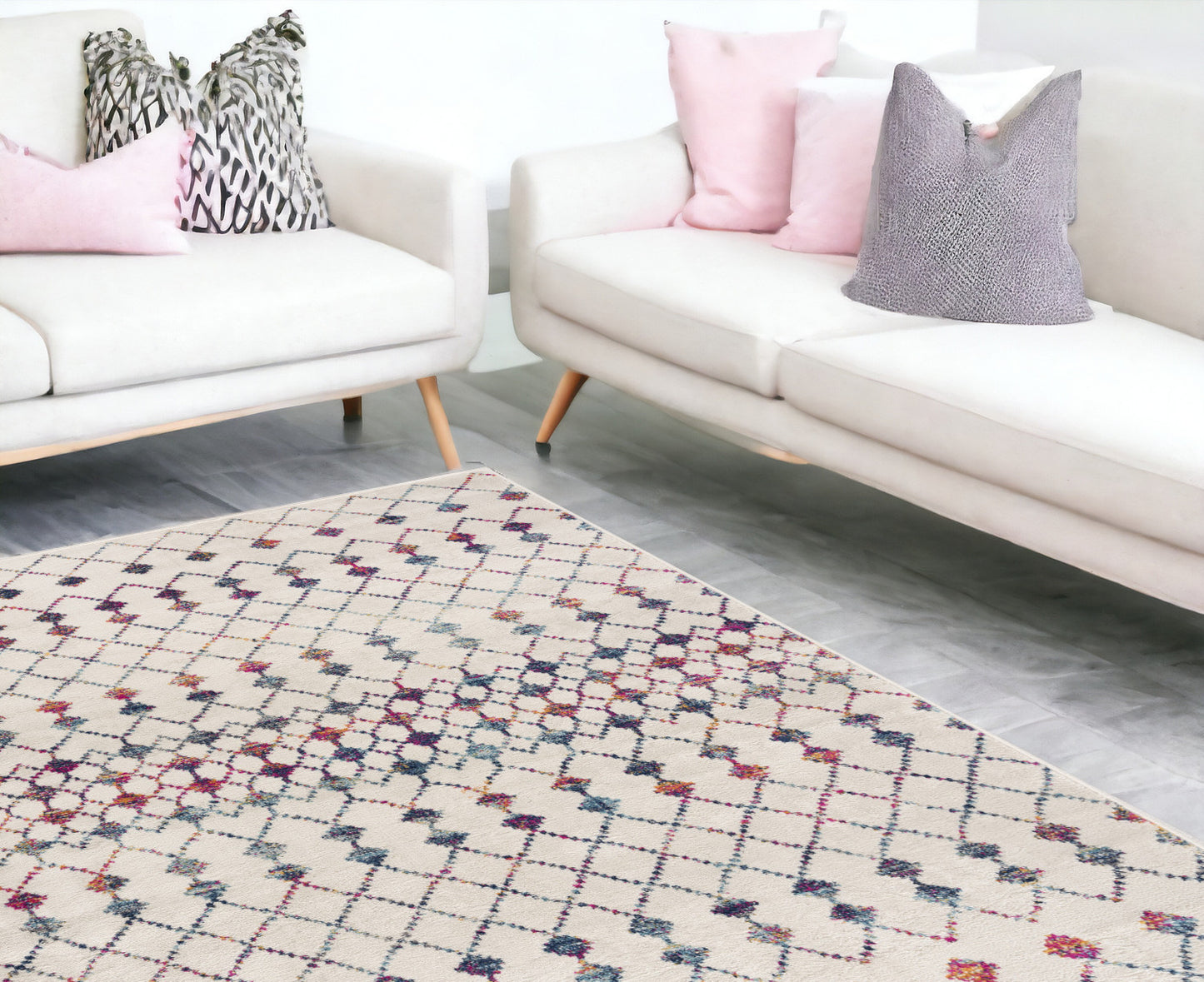 4' X 6' White Modern Geometric Grid Area Rug