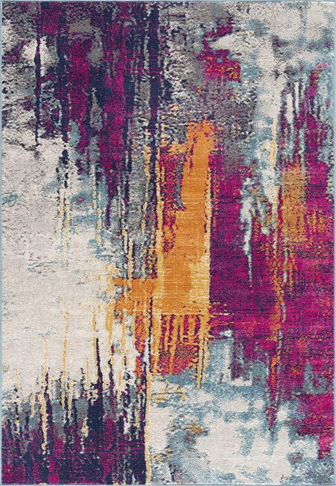 5' X 7' Gray Ivory And Magenta Abstract Area Rug
