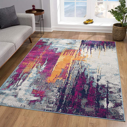 5' X 7' Gray Ivory And Magenta Abstract Area Rug