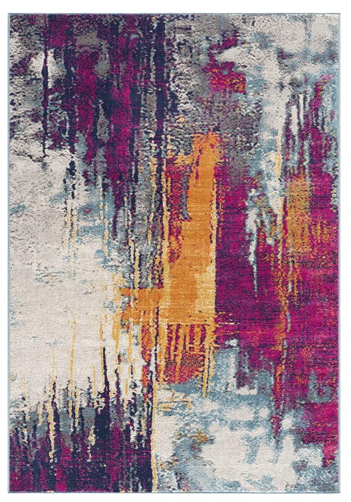 5' X 7' Gray Ivory And Magenta Abstract Area Rug