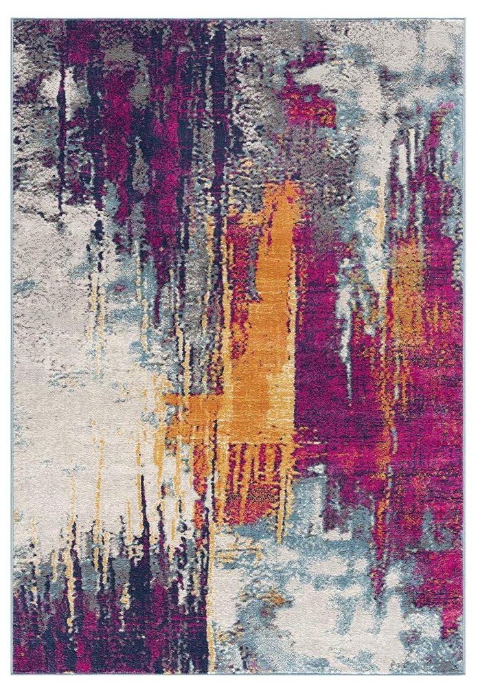 2' X 4' Gray Ivory And Magenta Abstract Area Rug