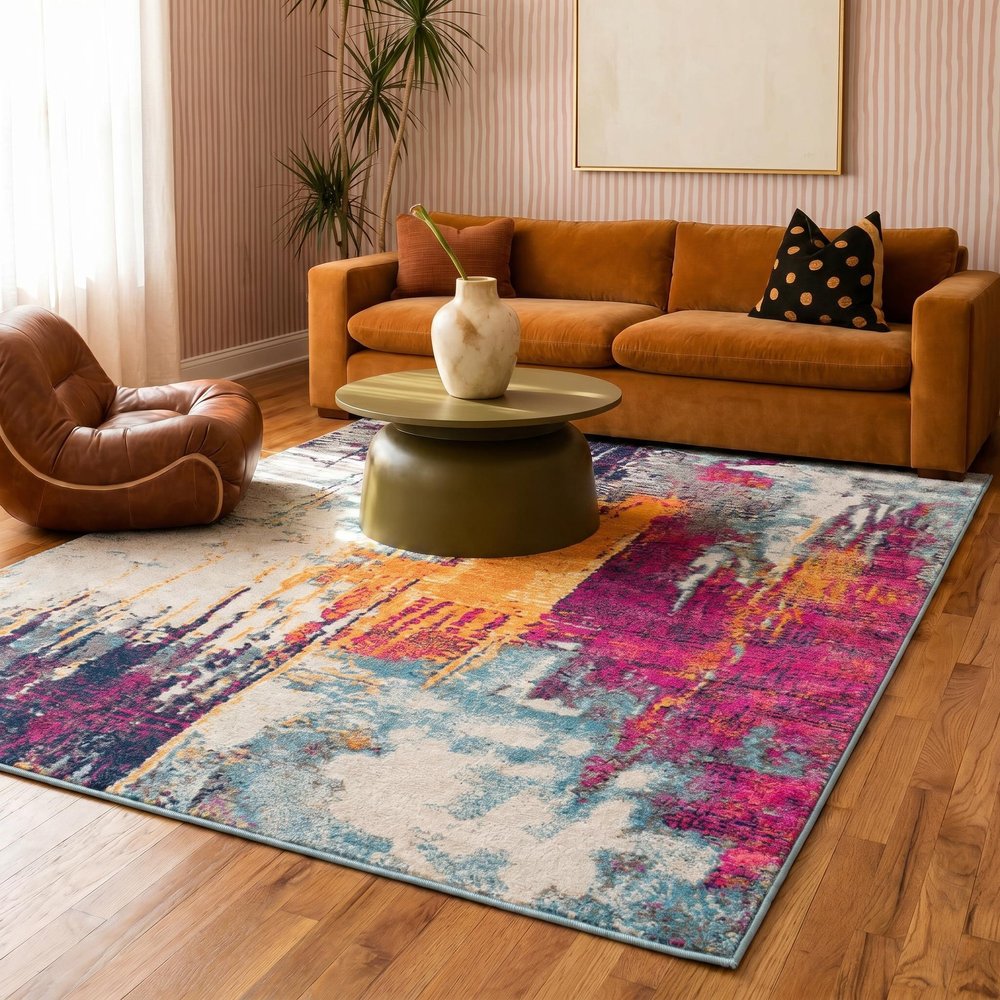2' X 4' Gray Ivory And Magenta Abstract Area Rug