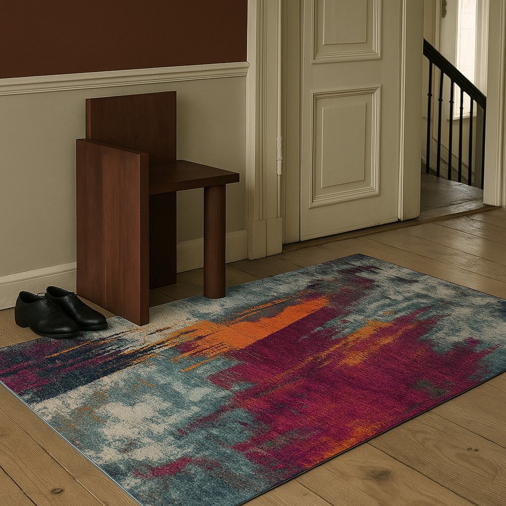 6' X 9' Gray and Purple Abstract Area Rug