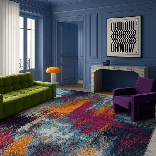 4' X 6' Gray Ivory And Magenta Abstract Area Rug