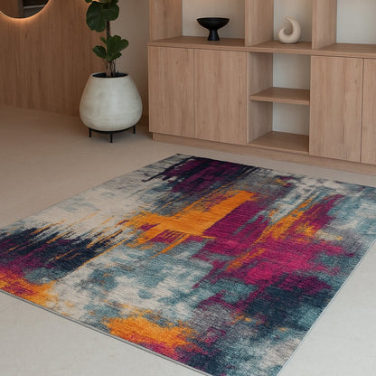 6' X 9' Gray and Purple Abstract Area Rug