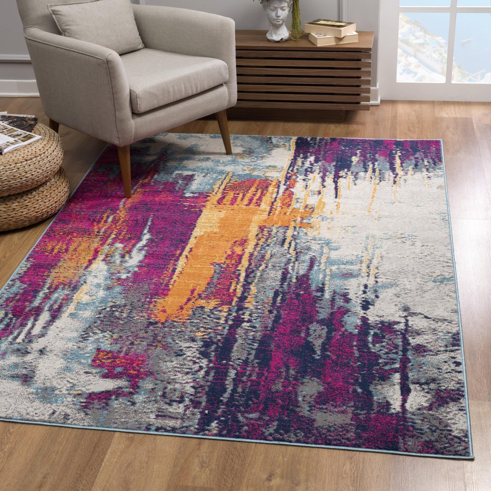 6' X 9' Gray and Purple Abstract Area Rug