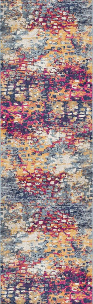 6' Blue And Ivory Abstract Runner Rug