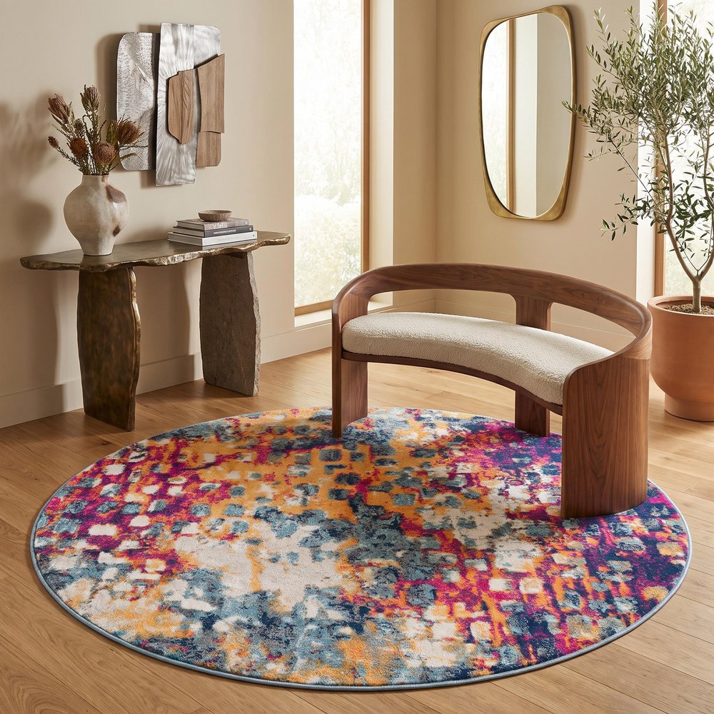 15' Blue And Ivory Abstract Runner Rug