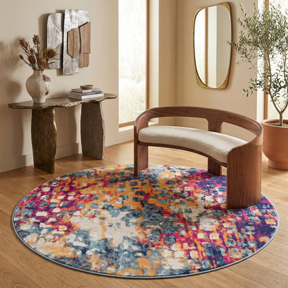 15' Blue And Ivory Abstract Runner Rug