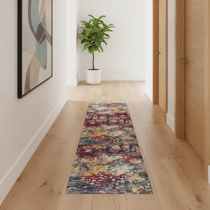 8' Blue And Ivory Abstract Runner Rug