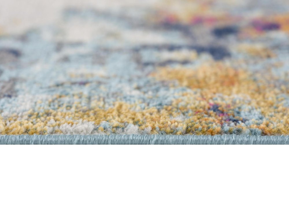15' Blue And Ivory Abstract Runner Rug
