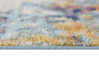15' Blue And Ivory Abstract Runner Rug